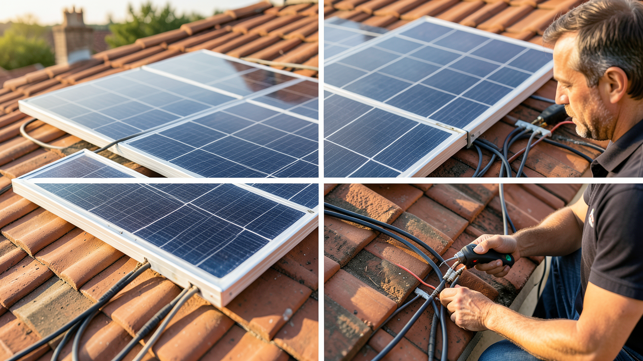 solaire beem étapes d'installation : déballage, fixation, branchement et mise en service d'un panneau solaire sur un toit