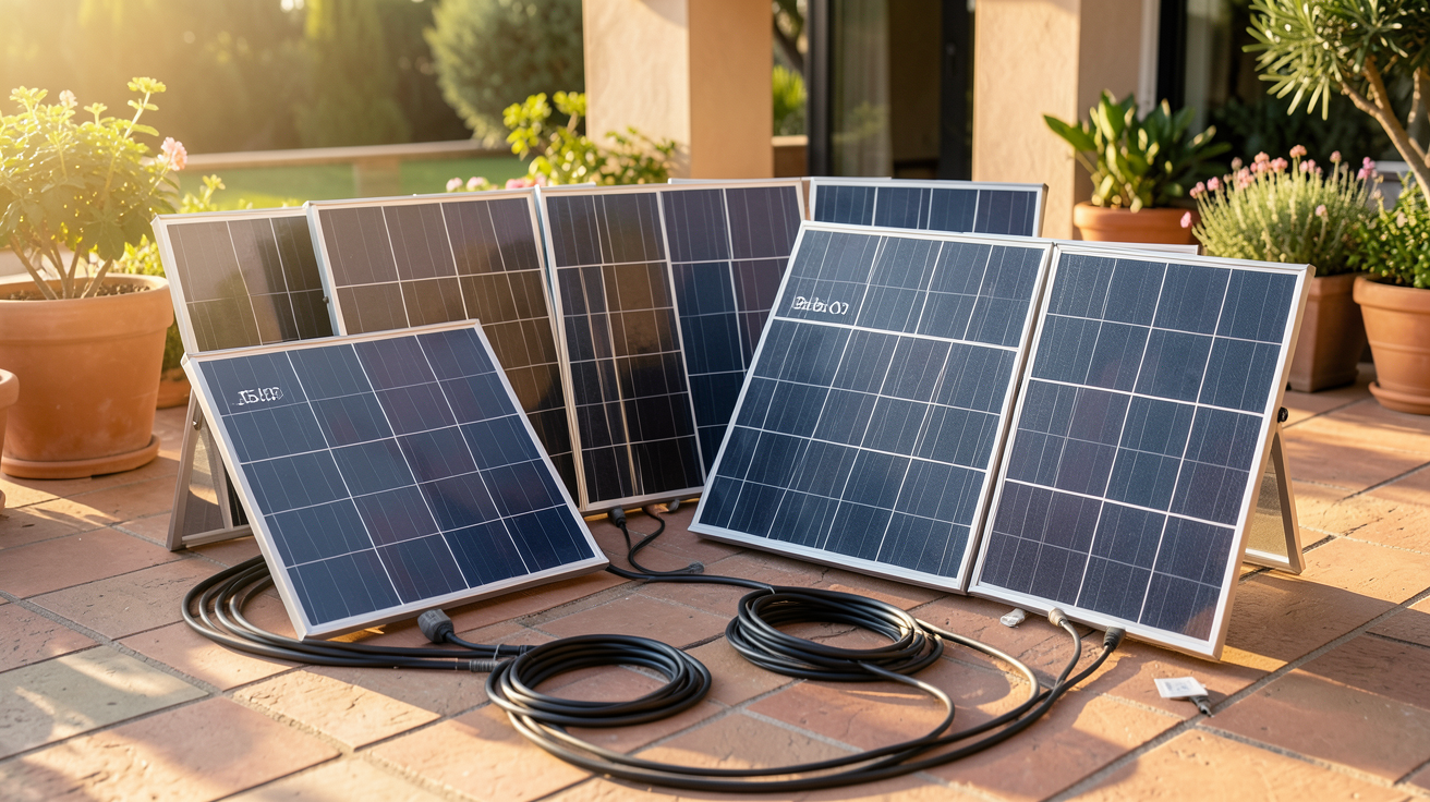 solaire Beem : différents kits disponibles (Solo, Duo, Max, Beem On) exposés sur une terrasse