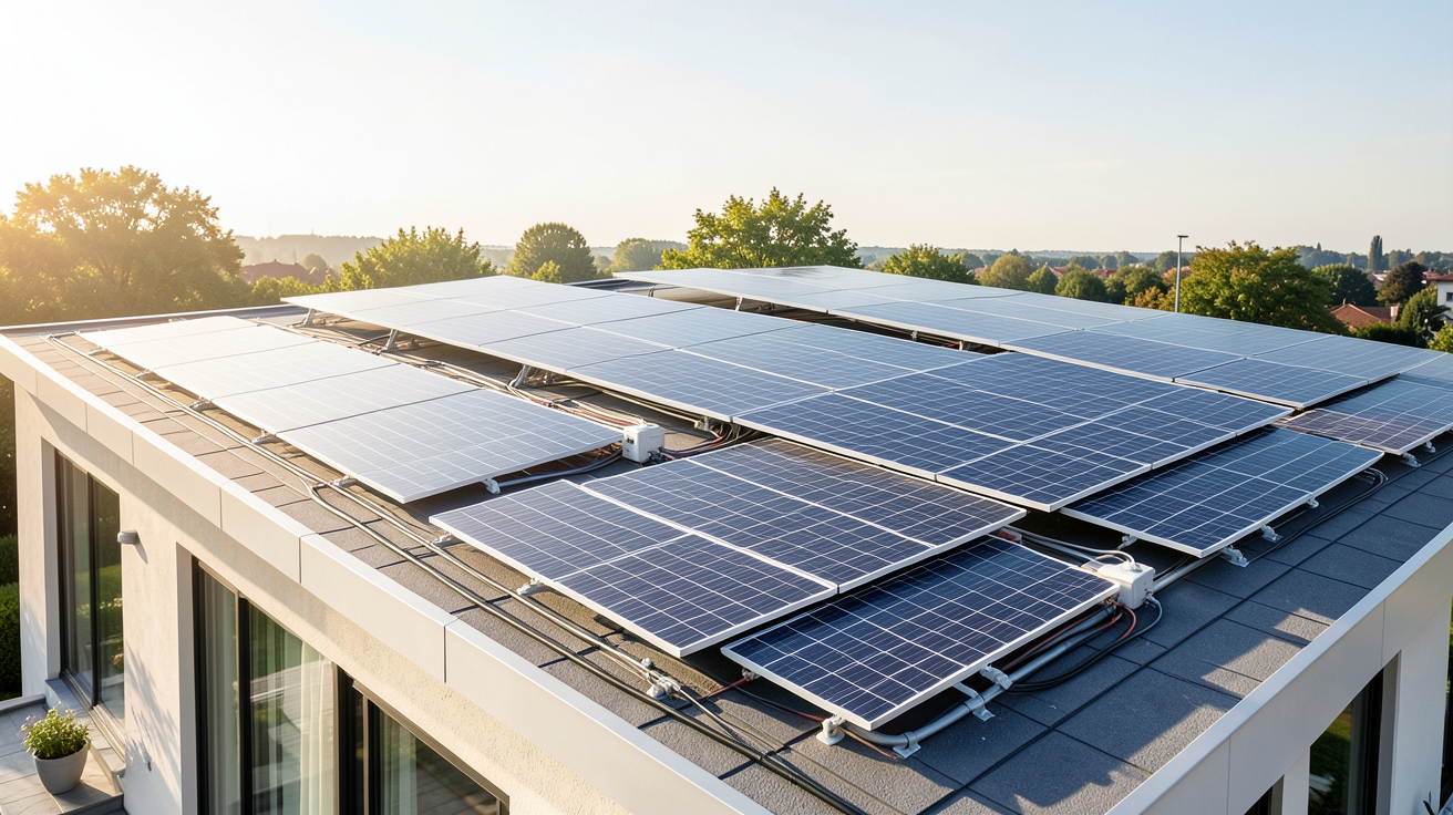 solaire hybride installation de panneaux hybrides sur le toit d'une maison moderne avec cellules photovoltaïques et thermiques