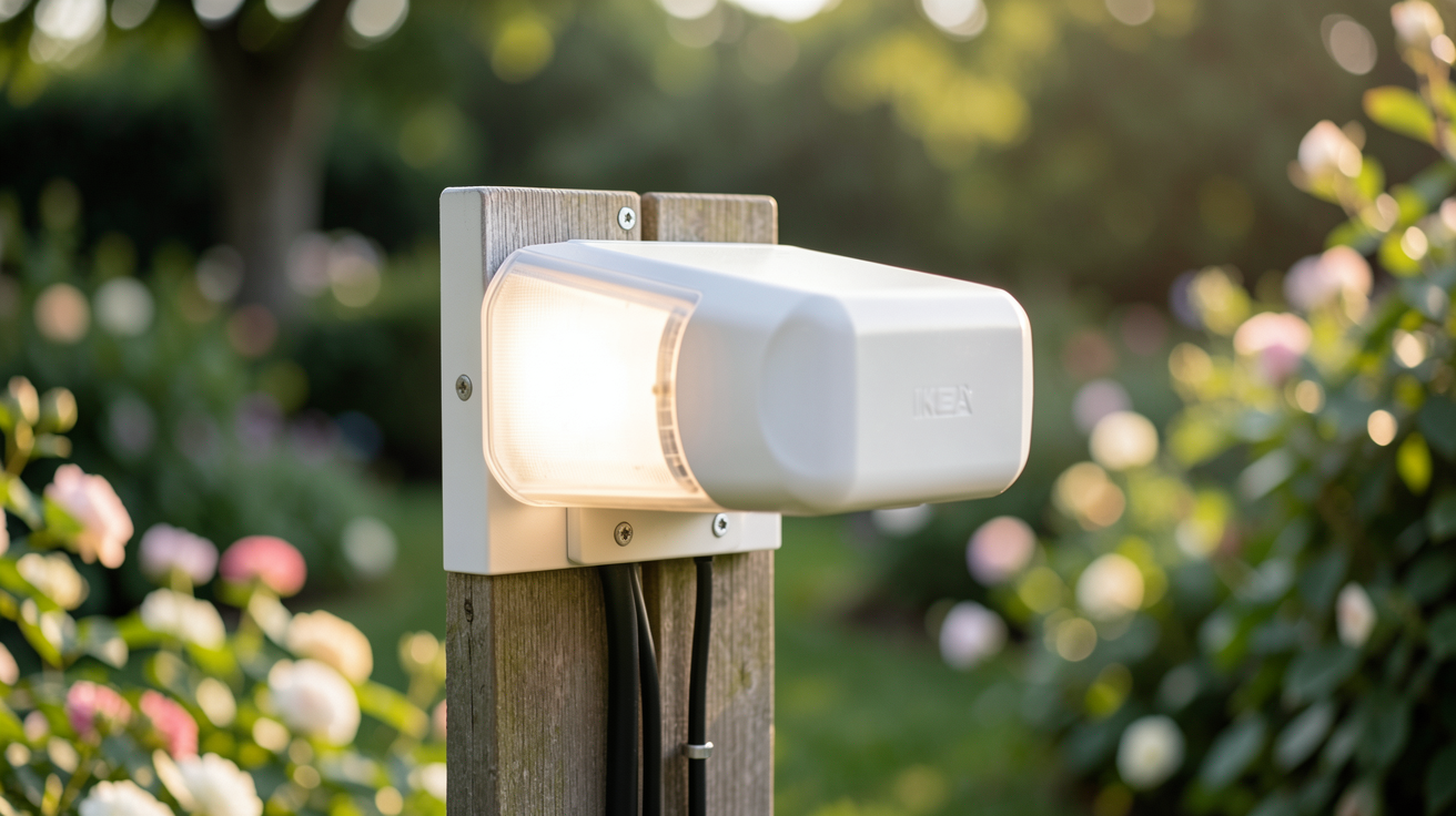 solaire IKEA installation et optimisation d'éclairage solaire dans un jardin en fin de journée