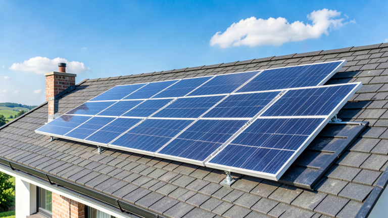 solaire panneau photovoltaïque installé sur le toit d'une maison verte