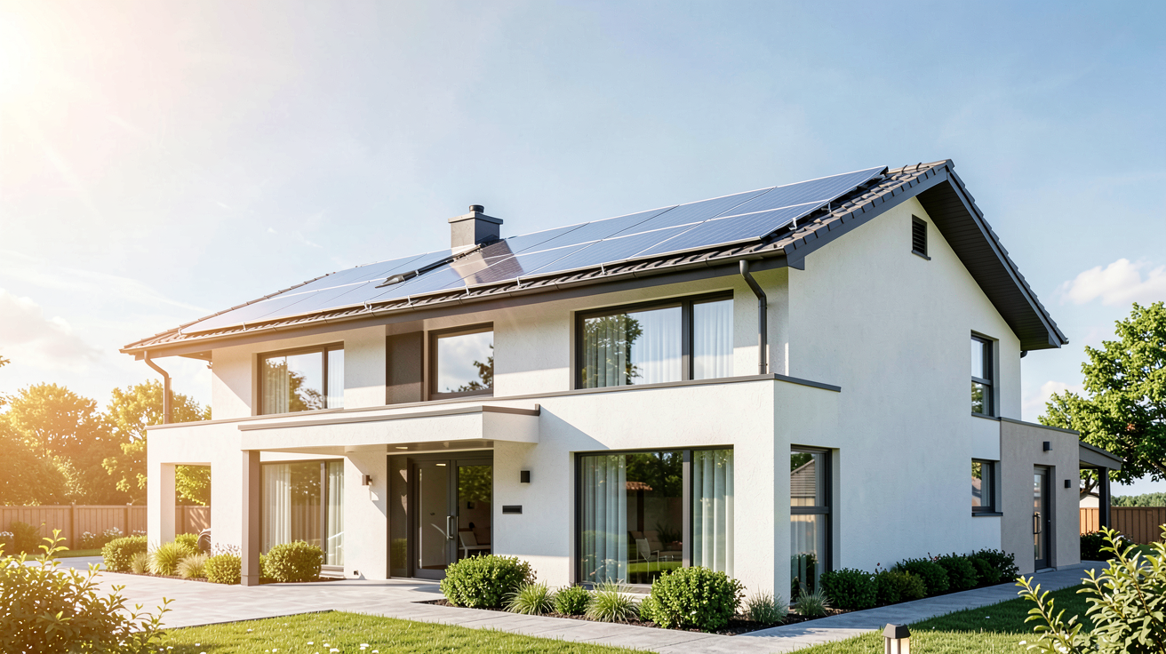 solaire photovoltaïque installé sur le toit d'une maison résidentielle moderne