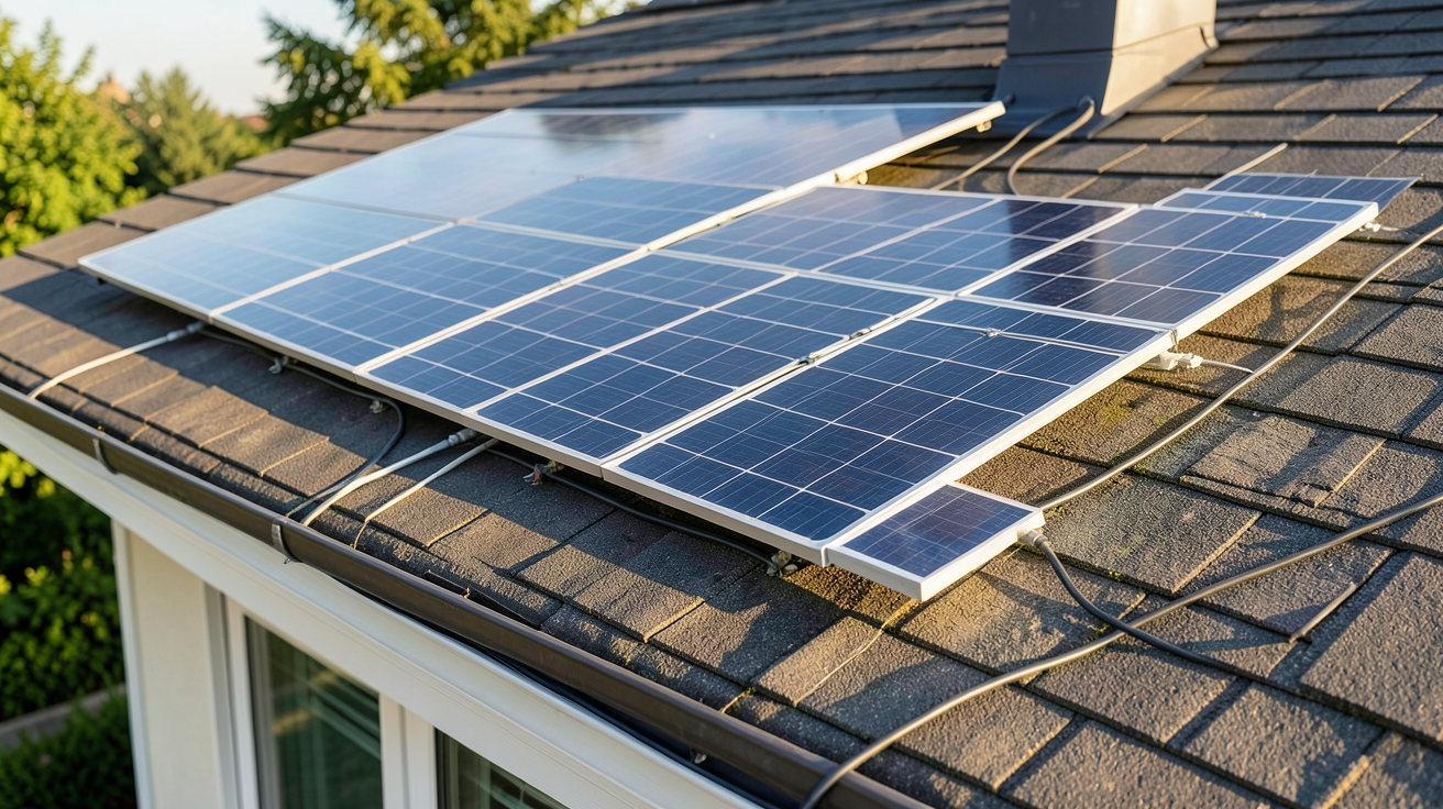 solaire plug and play : kit solaire installé sur le toit d'une maison avec orientation optimale