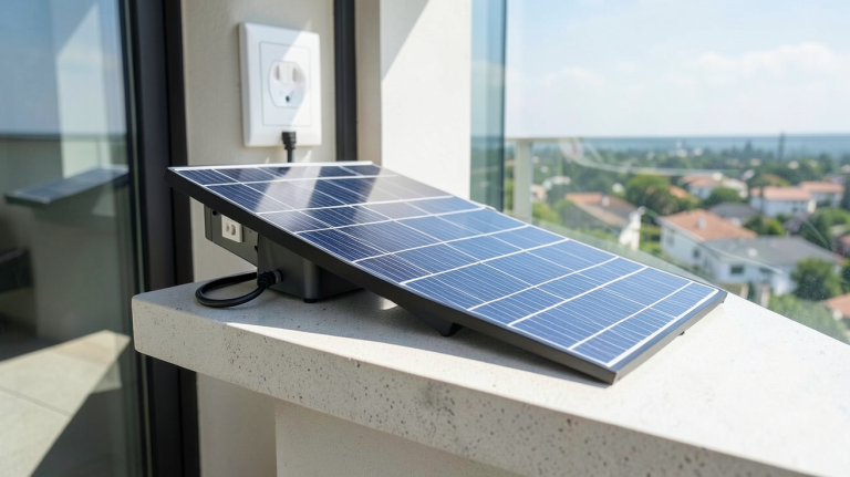 solaire plug and play installé sur un balcon d'appartement moderne