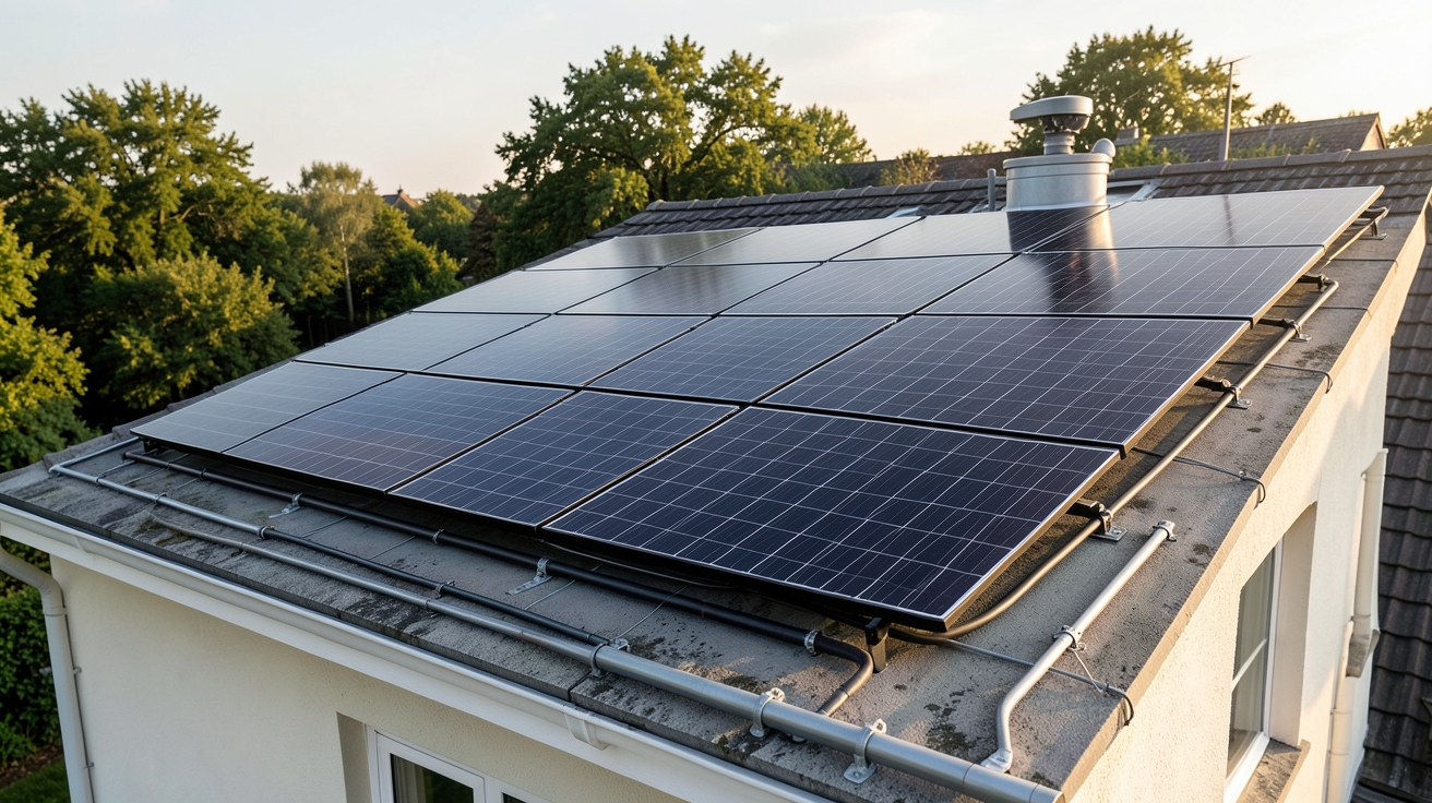 solaire thermique installation sur toit de maison avec capteurs solaires et ballon de stockage