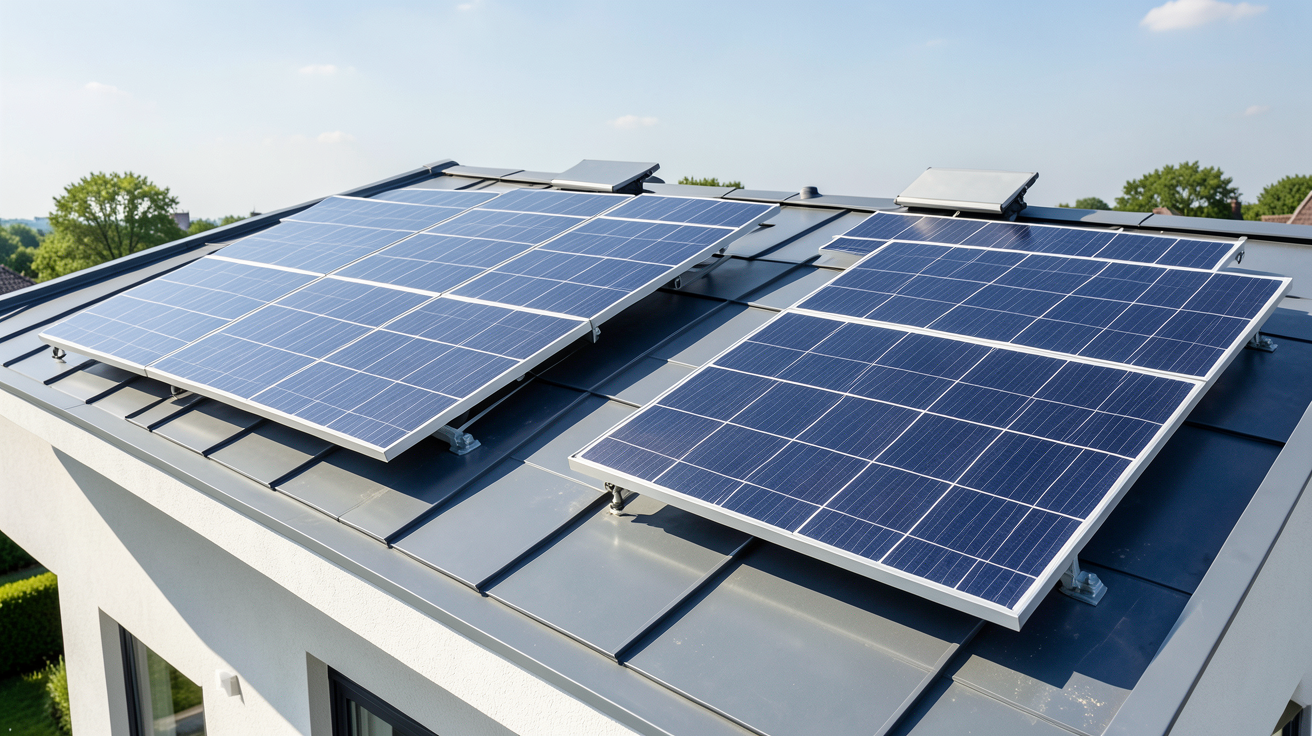 solaire thermique et photovoltaïque illustrant la différence visuelle entre les panneaux de production électrique et les capteurs de chaleur.