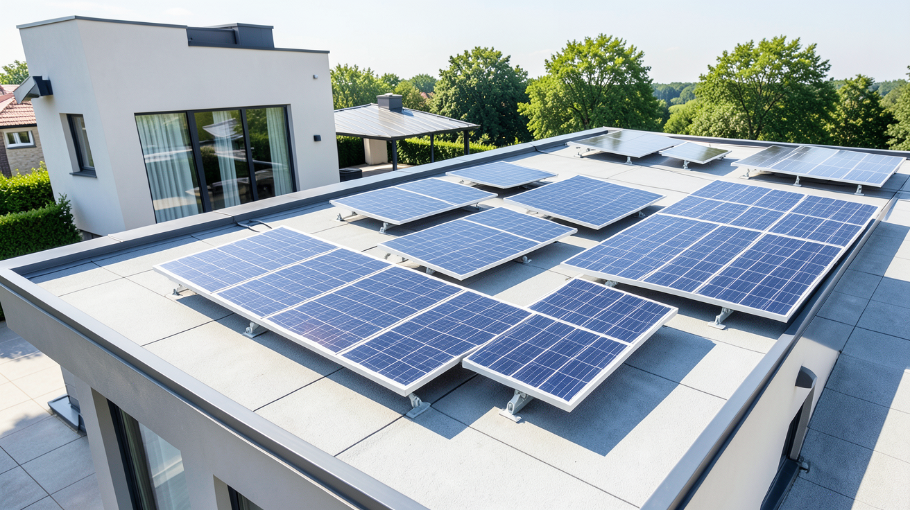 solaire thermique et photovoltaïque installés de manière complémentaire sur le toit d'une habitation moderne.