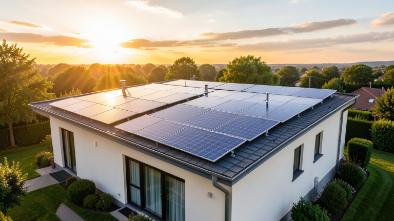solaire thermique panneaux plats installés sur le toit d'une maison individuelle