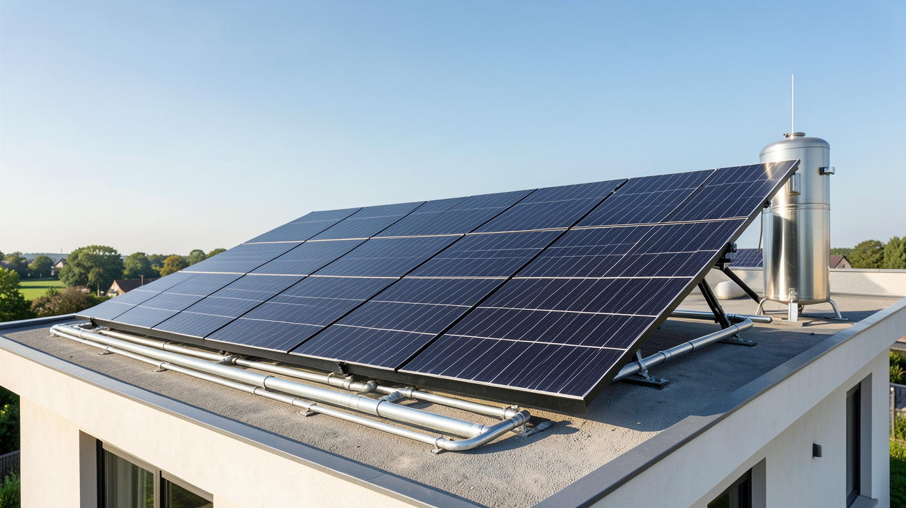 solaire thermique : panneaux solaires thermiques installés sur le toit d'une maison moderne
