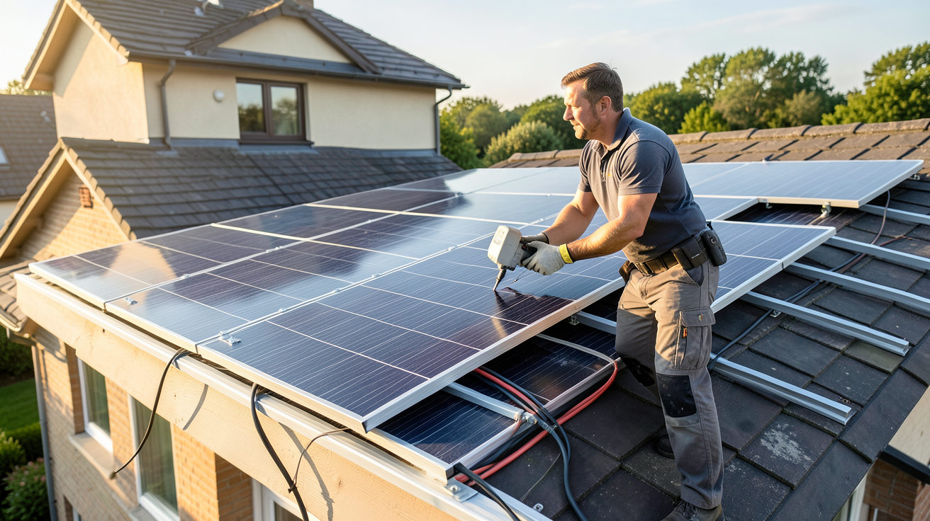 solar panneaux photovoltaiques installation sur toit de maison avec installateur professionnel