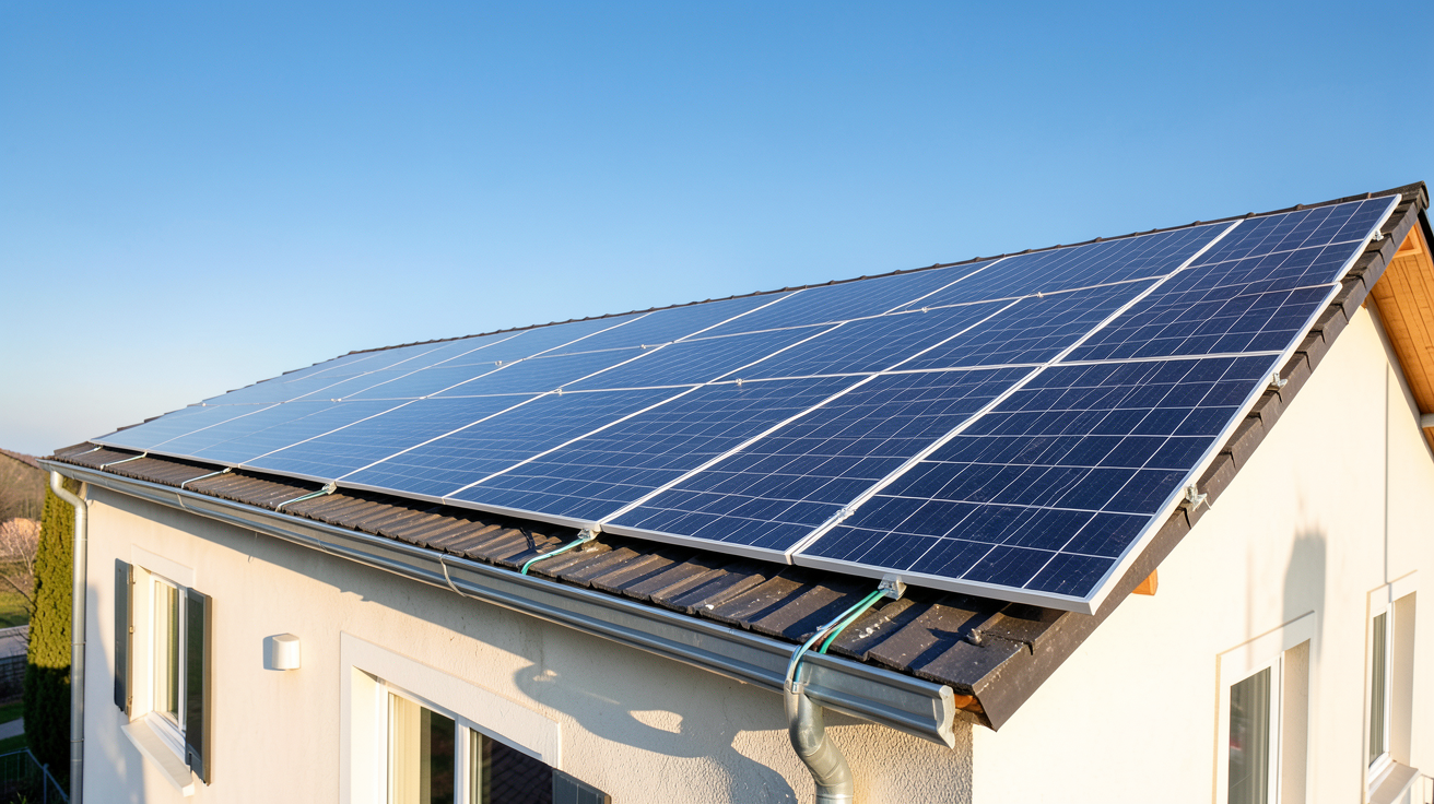 solar panneaux photovoltaiques installés sur le toit d'une maison individuelle