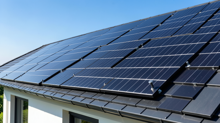 solar panneaux photovoltaïques installés sur le toit d'une maison moderne par une journée ensoleillée