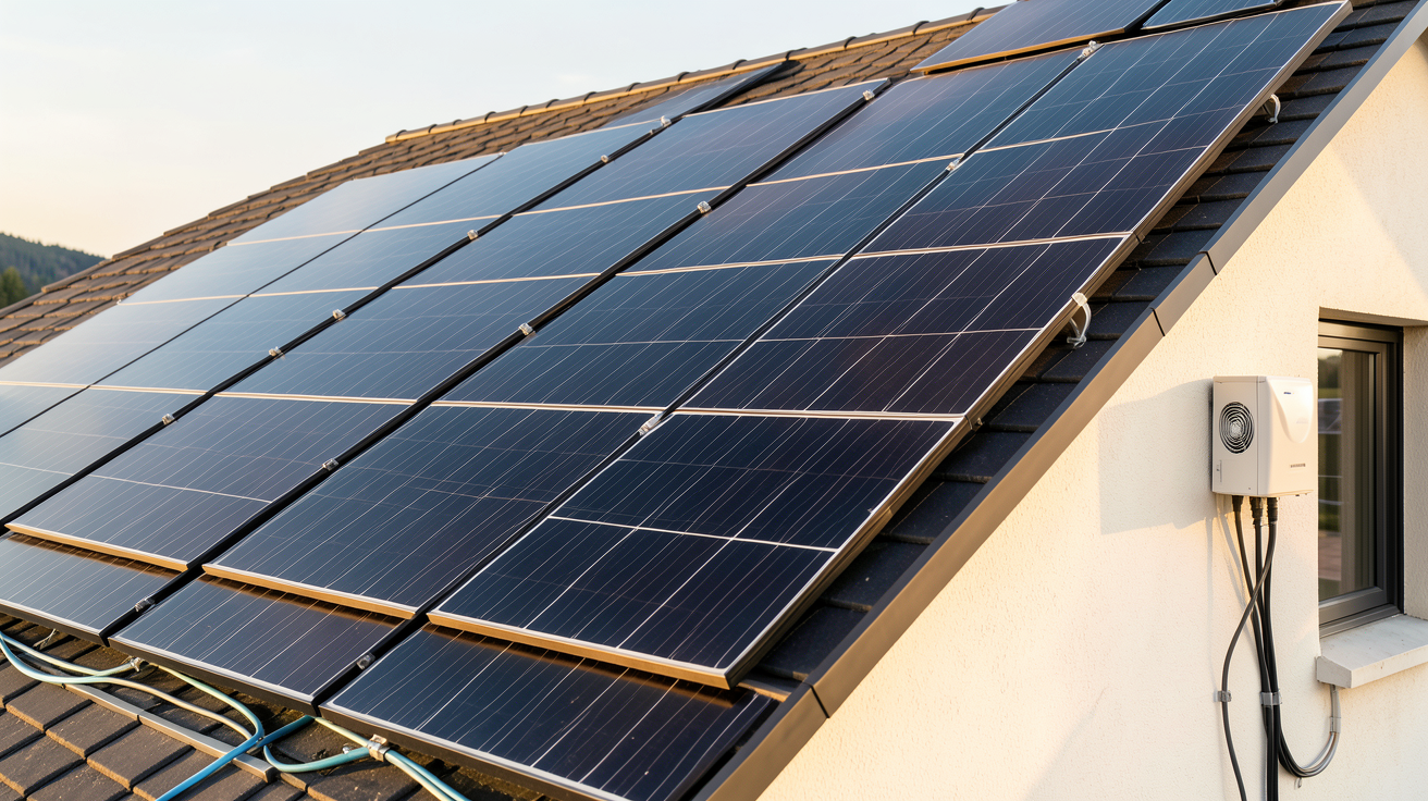 soleil pour tous panneau solaire installation photovoltaïque en fonctionnement sur un toit résidentiel