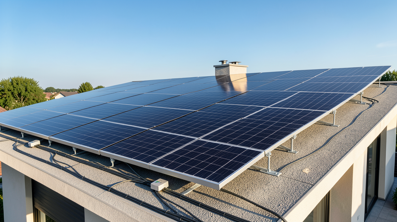 solution photovoltaïque en autoconsommation installée sur le toit d'une maison moderne