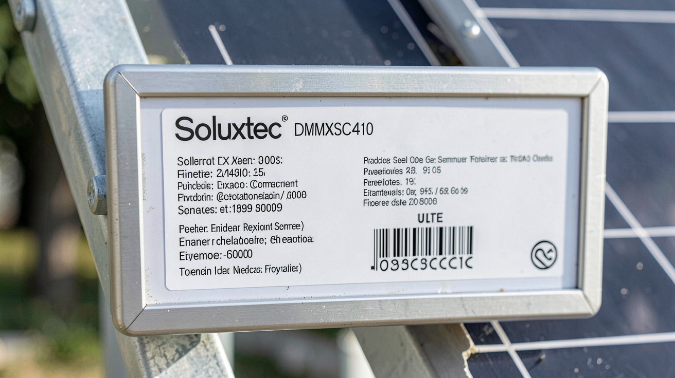soluxtec prix panneau Soluxtec DMMXSC410 en gros plan montrant ses caractéristiques et son prix