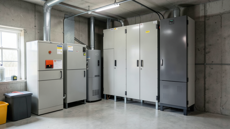 stockage d'énergie solaire avec batteries lithium-ion installées dans un espace domestique propre et organisé