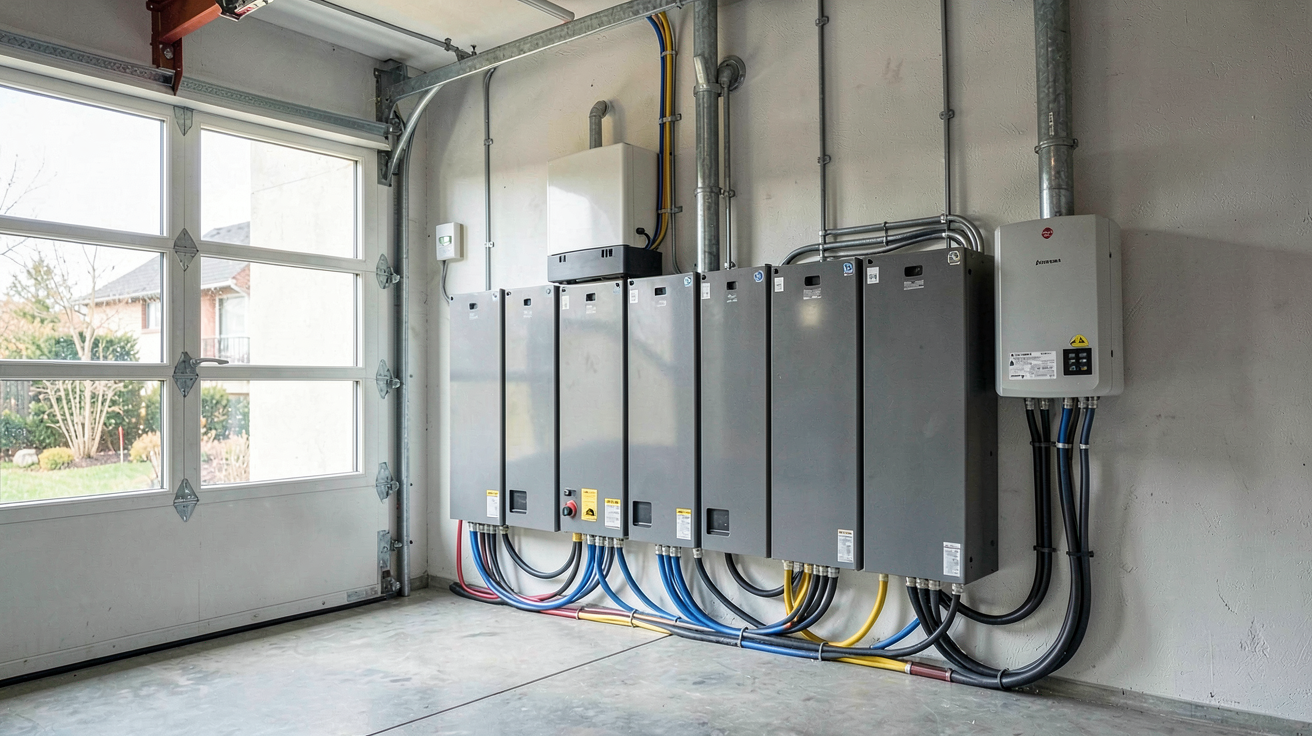 stockage de l énergie solaire système domestique avec batteries et onduleur dans un garage moderne