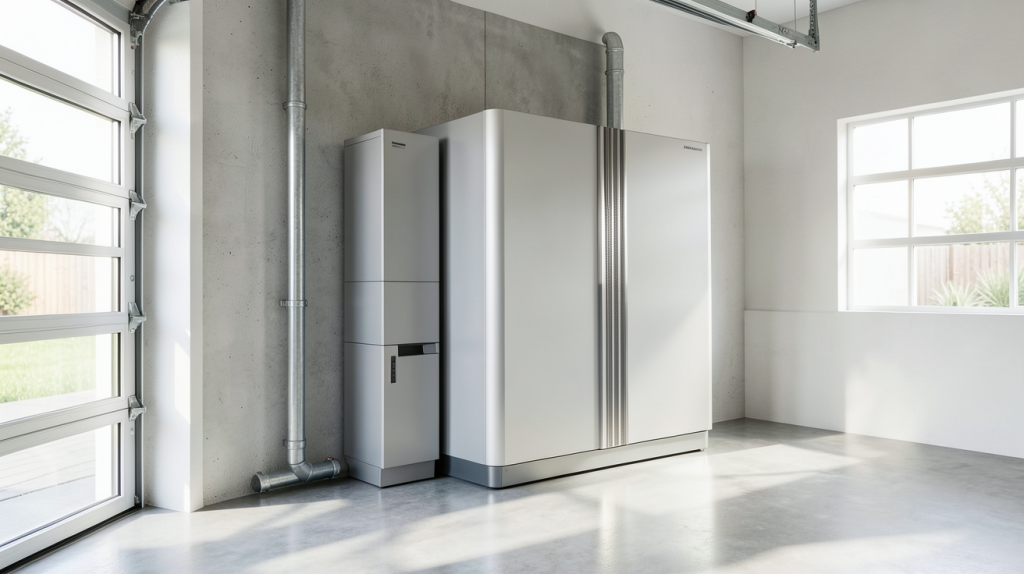 stockage electricité photovoltaique avec une batterie de stockage domestique moderne installée au mur