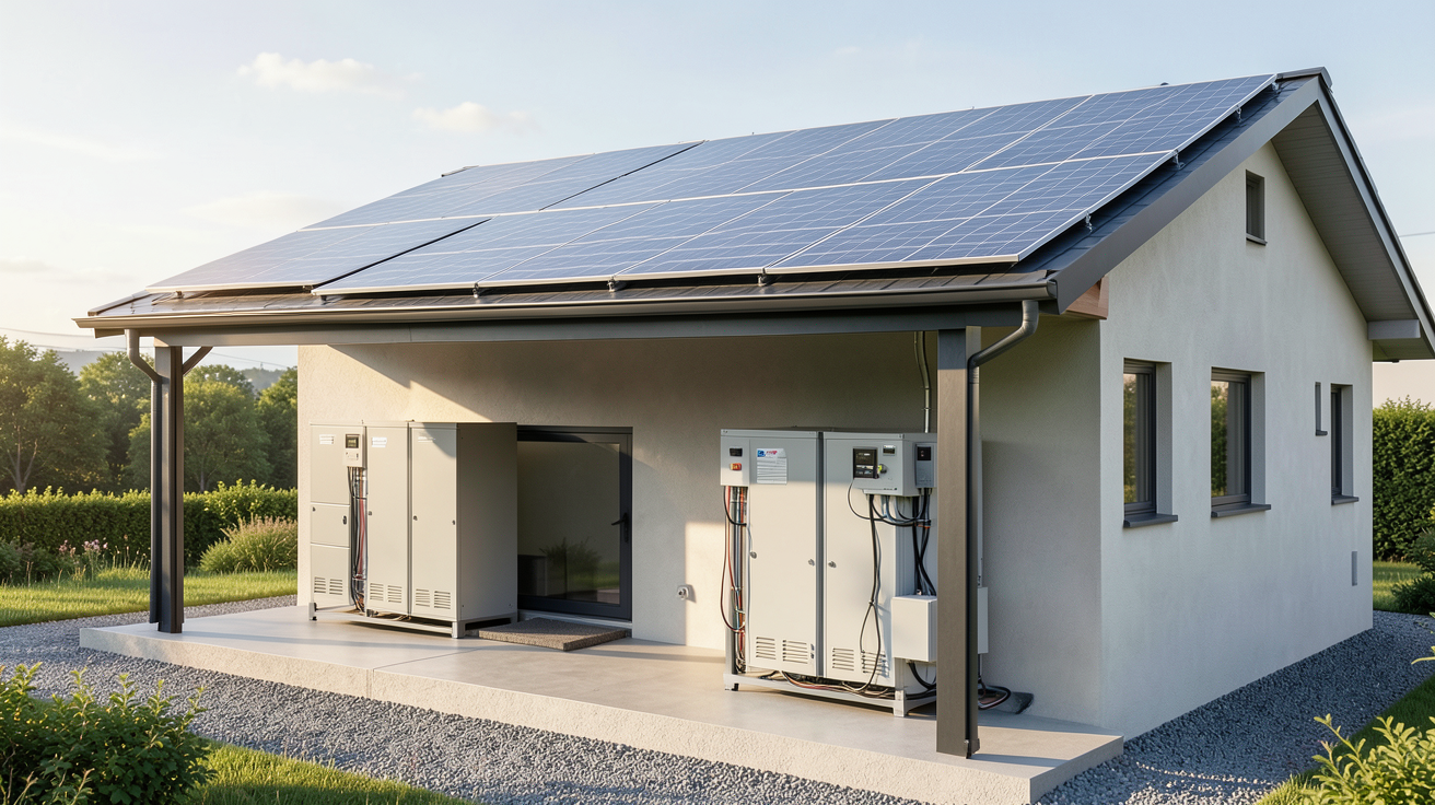 stockage électricité solaire avec batteries lithium-ion installées dans une maison moderne