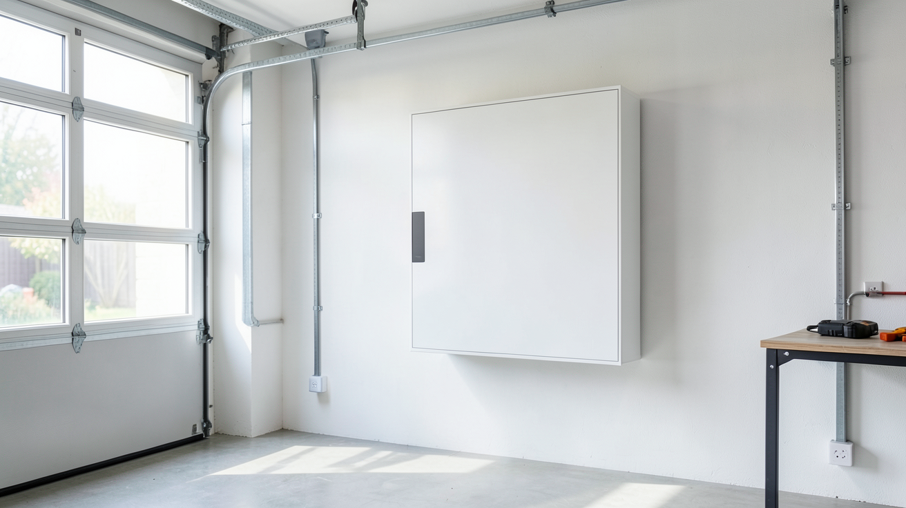 stockage energie panneau solaire illustré par une batterie de stockage résidentielle installée au mur