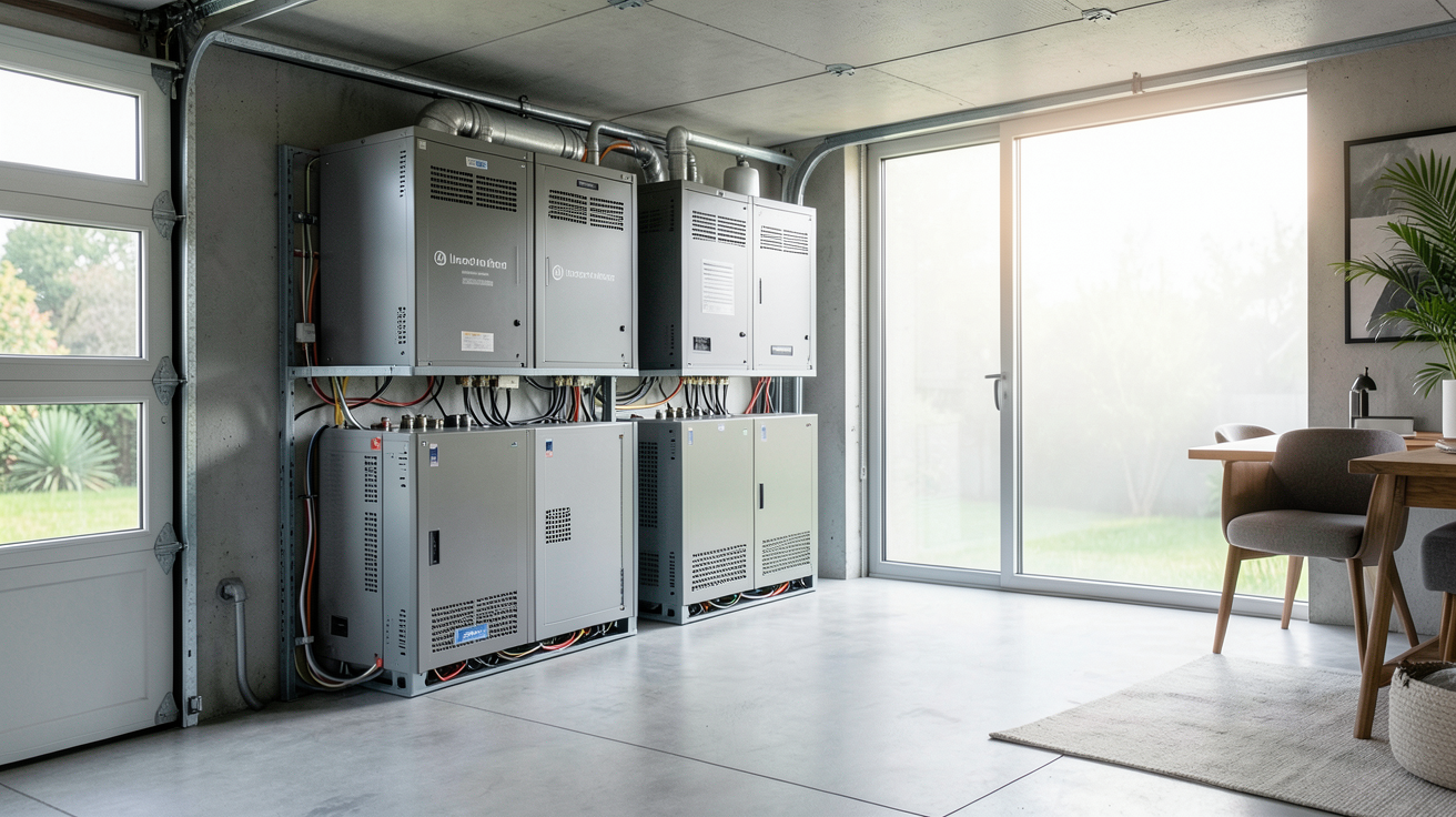 stockage d'énergie solaire système de batteries lithium-ion dans un garage moderne