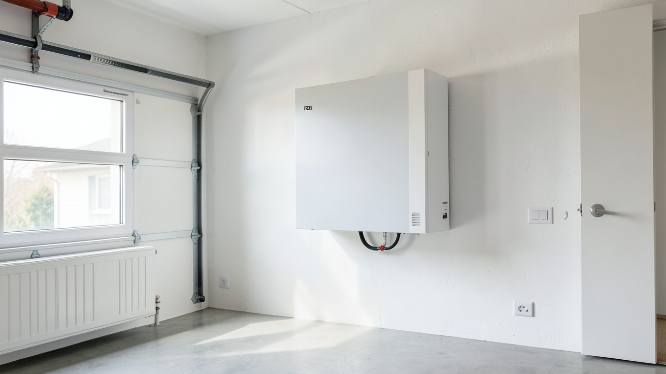 stockage solaire illustré par une batterie résidentielle moderne installée sur un mur propre