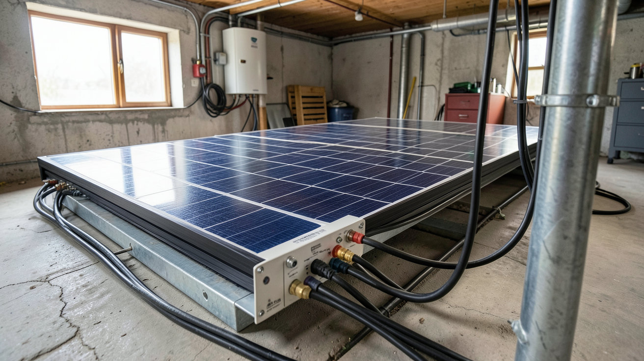 stockage solaire batterie avec onduleur hybride installé dans un garage technique