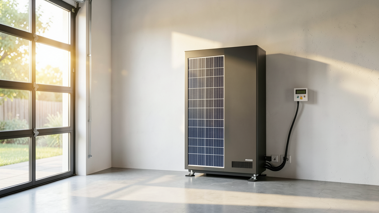 stockage solaire avec une batterie domestique moderne installée dans un environnement résidentiel lumineux