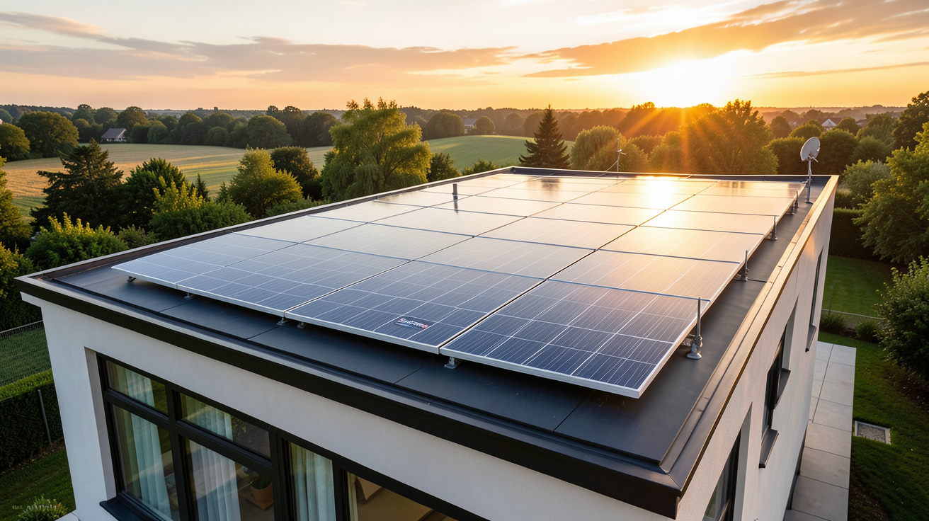 sun power panneau solaire installé sur le toit d'une maison moderne en 2024
