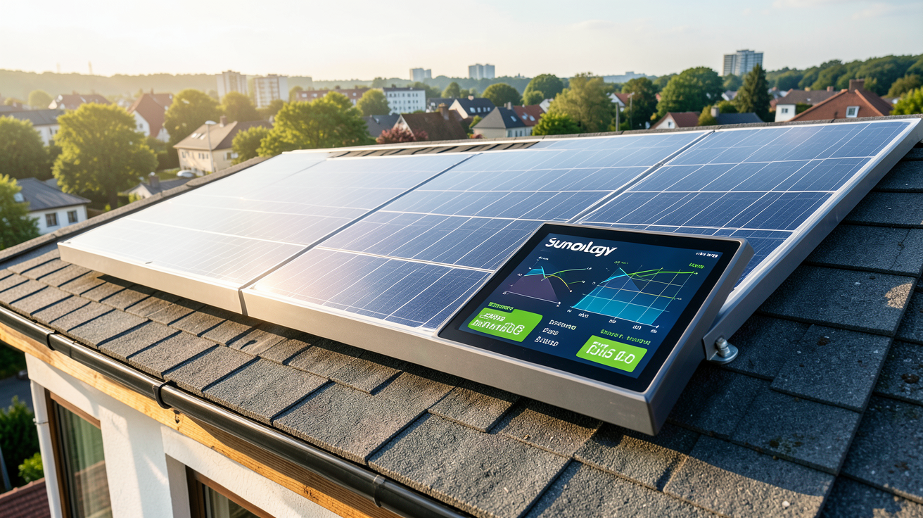 sunology panneau solaire affichant en temps réel la production d'énergie et les économies estimées sur un toit de maison