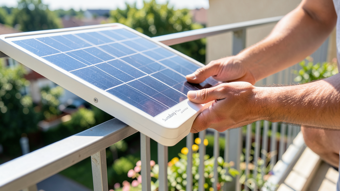 sunology play 400w en cours d'installation sur un balcon ensoleillé