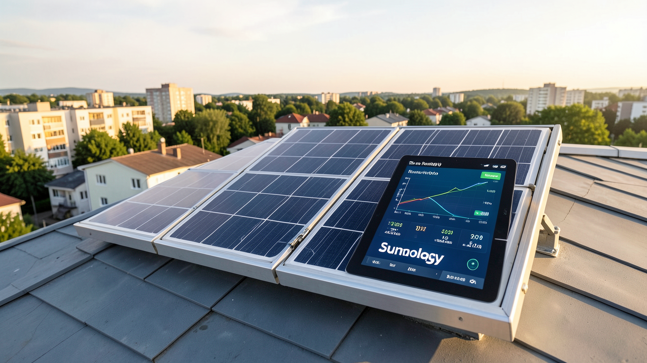 sunology solaire affichant les performances et la production énergétique estimée sur un toit résidentiel