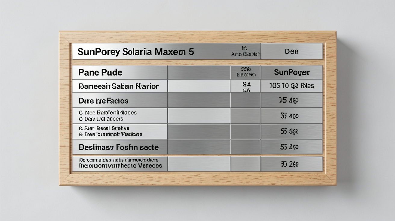 sunpower Maxeon 5 prix décomposition détaillée présentée sur un tableau en bois avec étiquettes métalliques