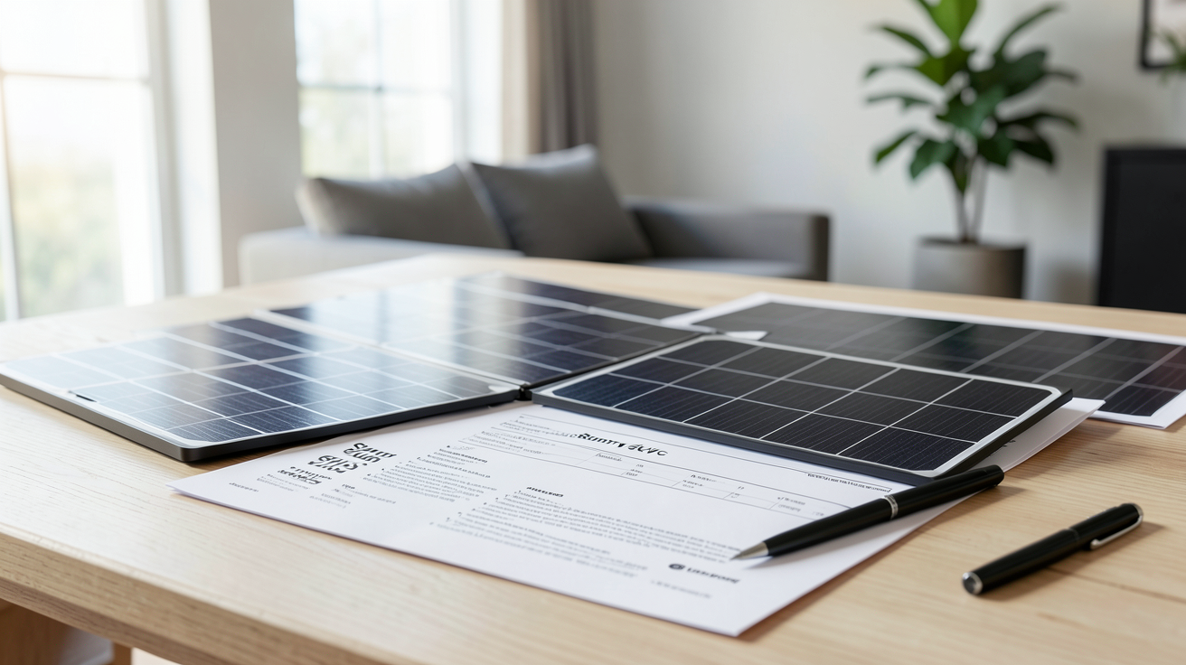 sunpower panneau solaire devis détaillé pour un kit 6kWc en France posé sur une table en bois clair