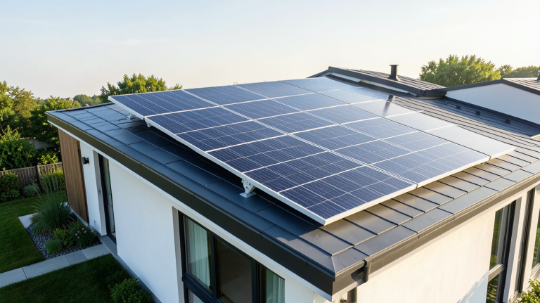 panneau solaire SunPower installé sur le toit d'une maison contemporaine