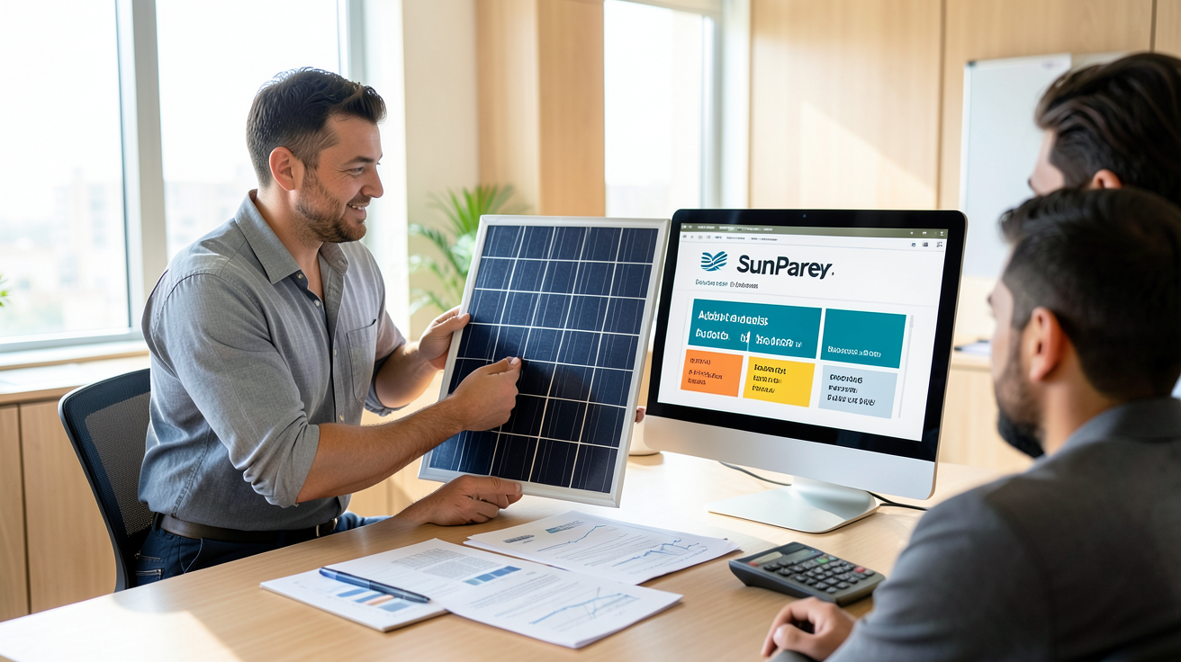 sunpower photovoltaïque coût aides financières rentabilité discutés dans un bureau moderne