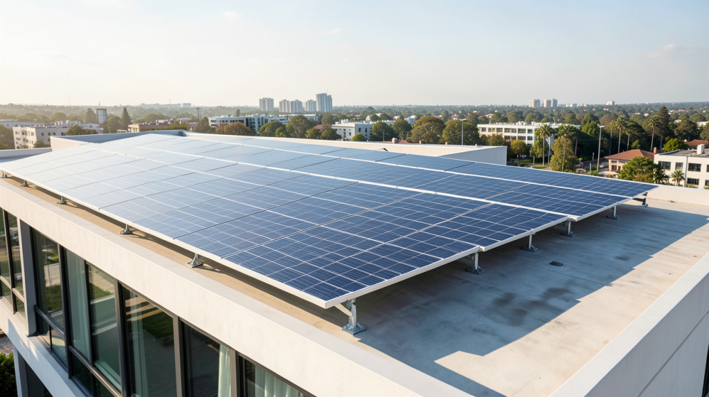 sunpower photovoltaïque système photovoltaïque SunPower installé sur le toit d'un bâtiment moderne