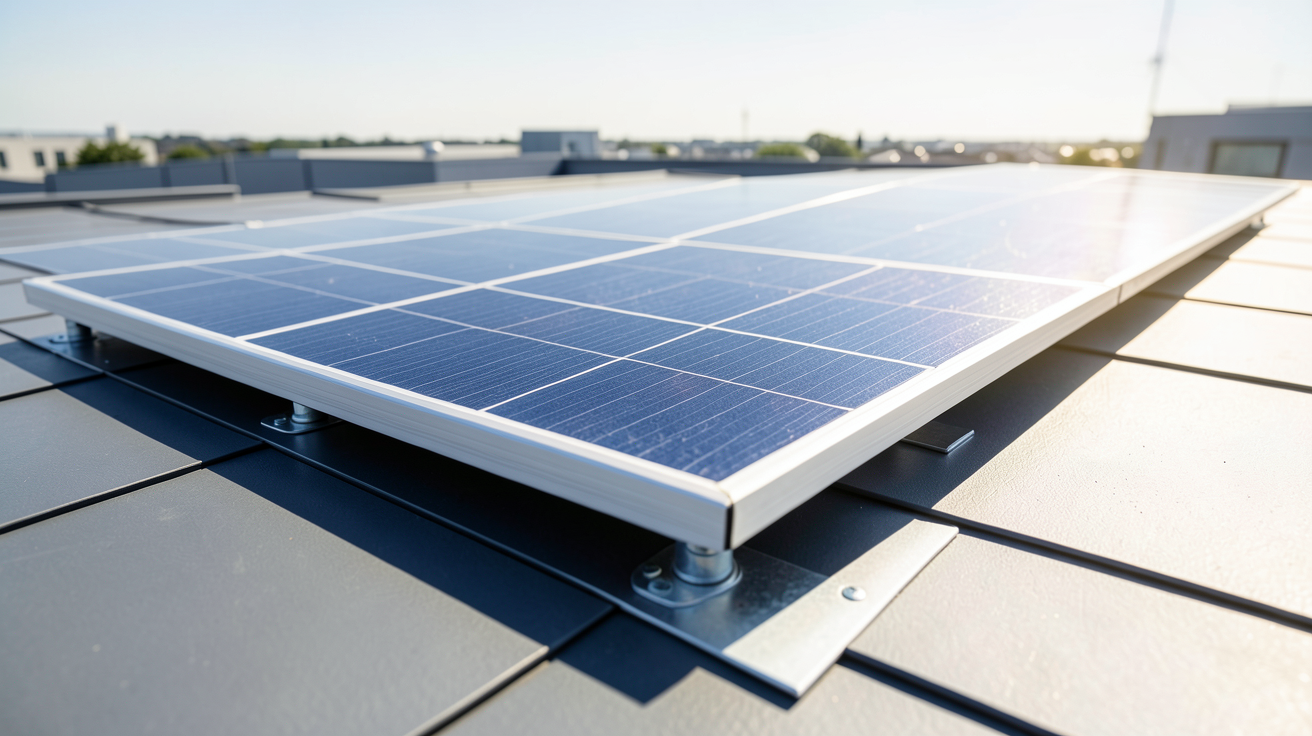 sunslice fusion flex 12 en cours de fixation et d'orientation sur un toit moderne