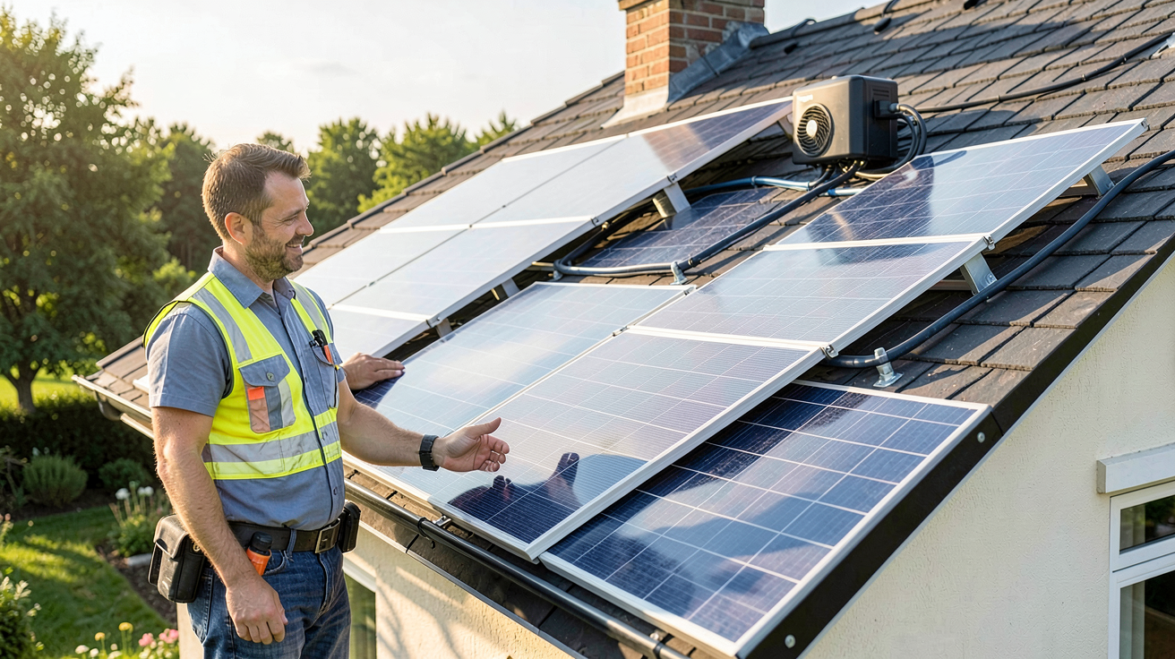 surimposition panneau solaire : installation en cours avec professionnel expliquant les démarches administratives et réglementaires