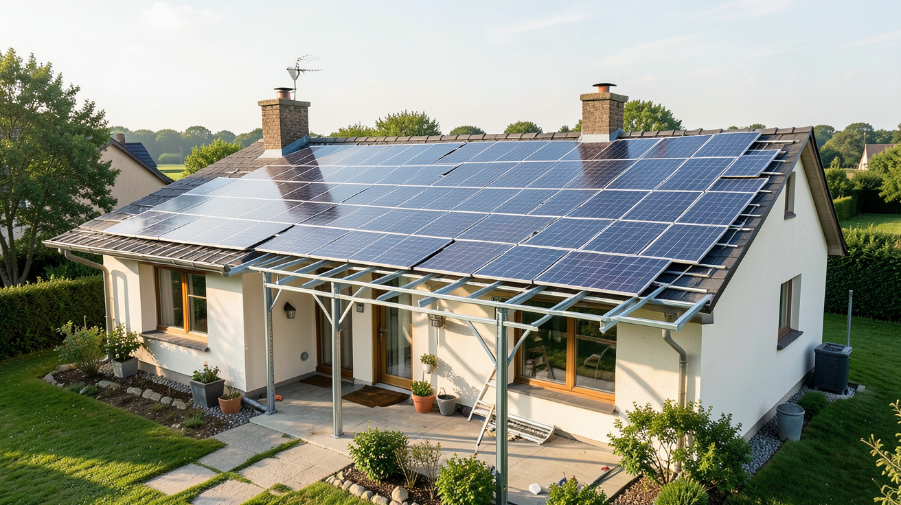 surimposition toiture avec panneaux solaires photovoltaïques pour obtenir la Prime Énergie Rénovation