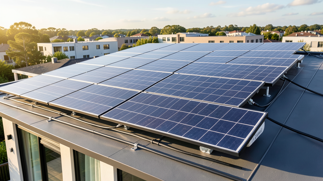 synology solaire comparé à des panneaux solaires classiques sur le toit d'une maison moderne