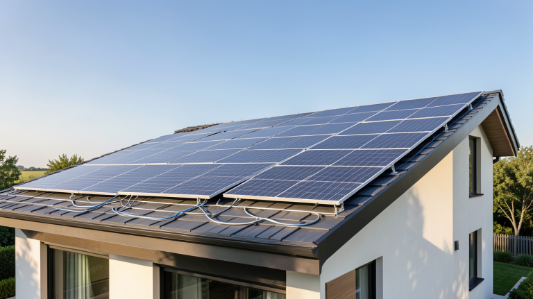 système d'intégration de panneaux photovoltaïques installé sur le toit d'une maison moderne