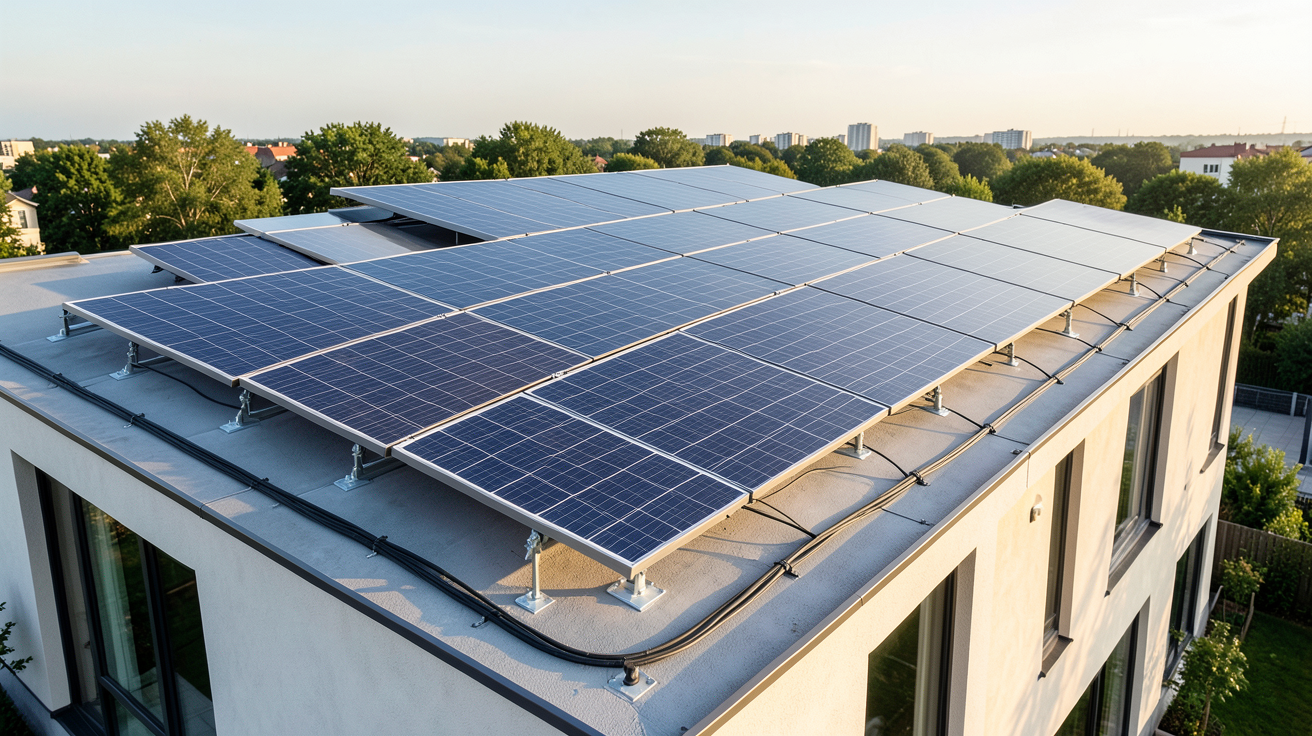 système d'intégration de panneaux photovoltaïques installé sur le toit d'une maison moderne