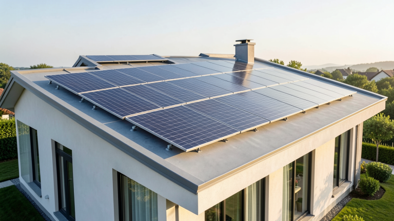 système panneau solaire autonome installé sur le toit d'une maison moderne