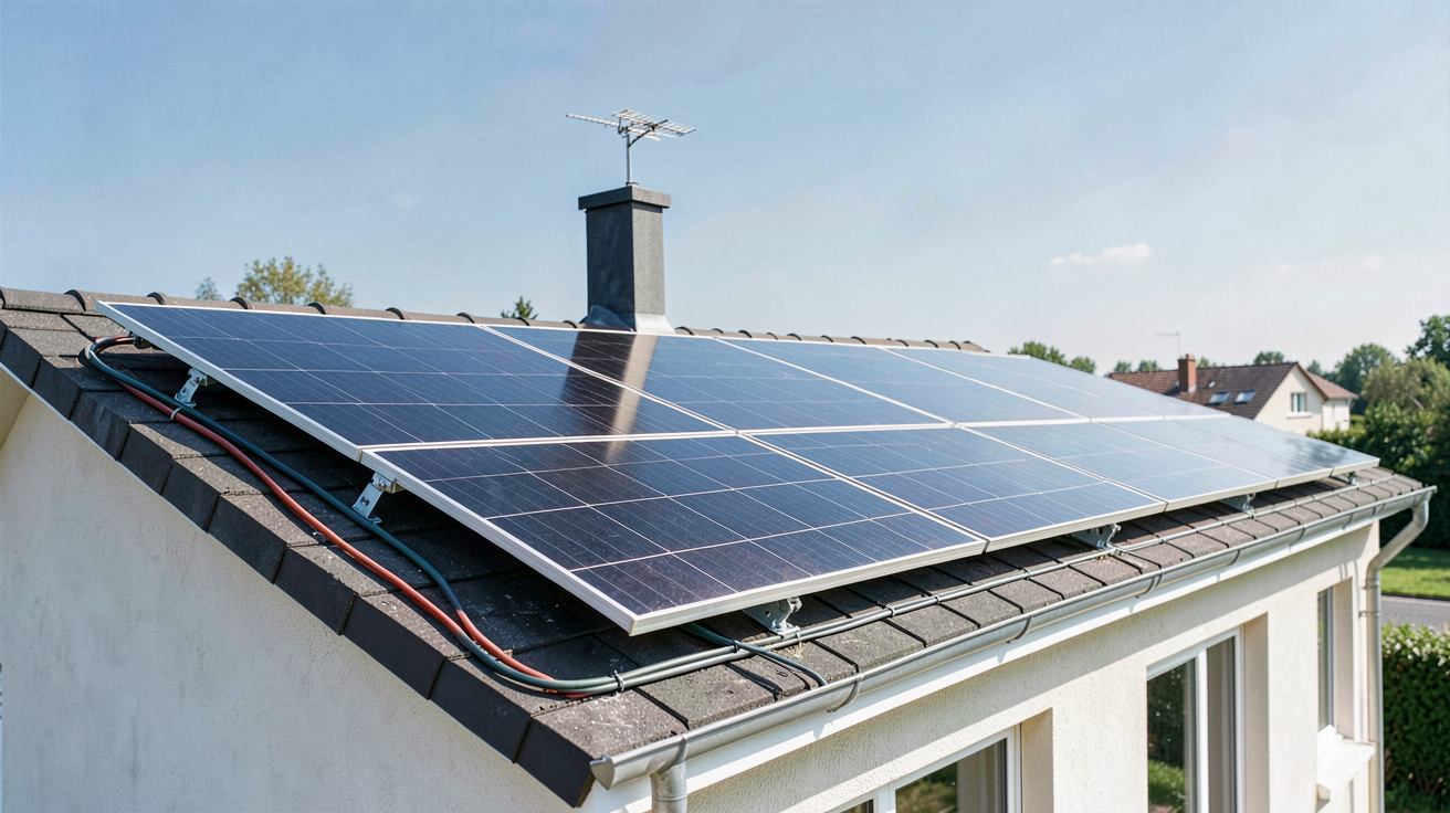 système photovoltaïque autoconsommation installé sur le toit d'une maison avec panneaux solaires noirs