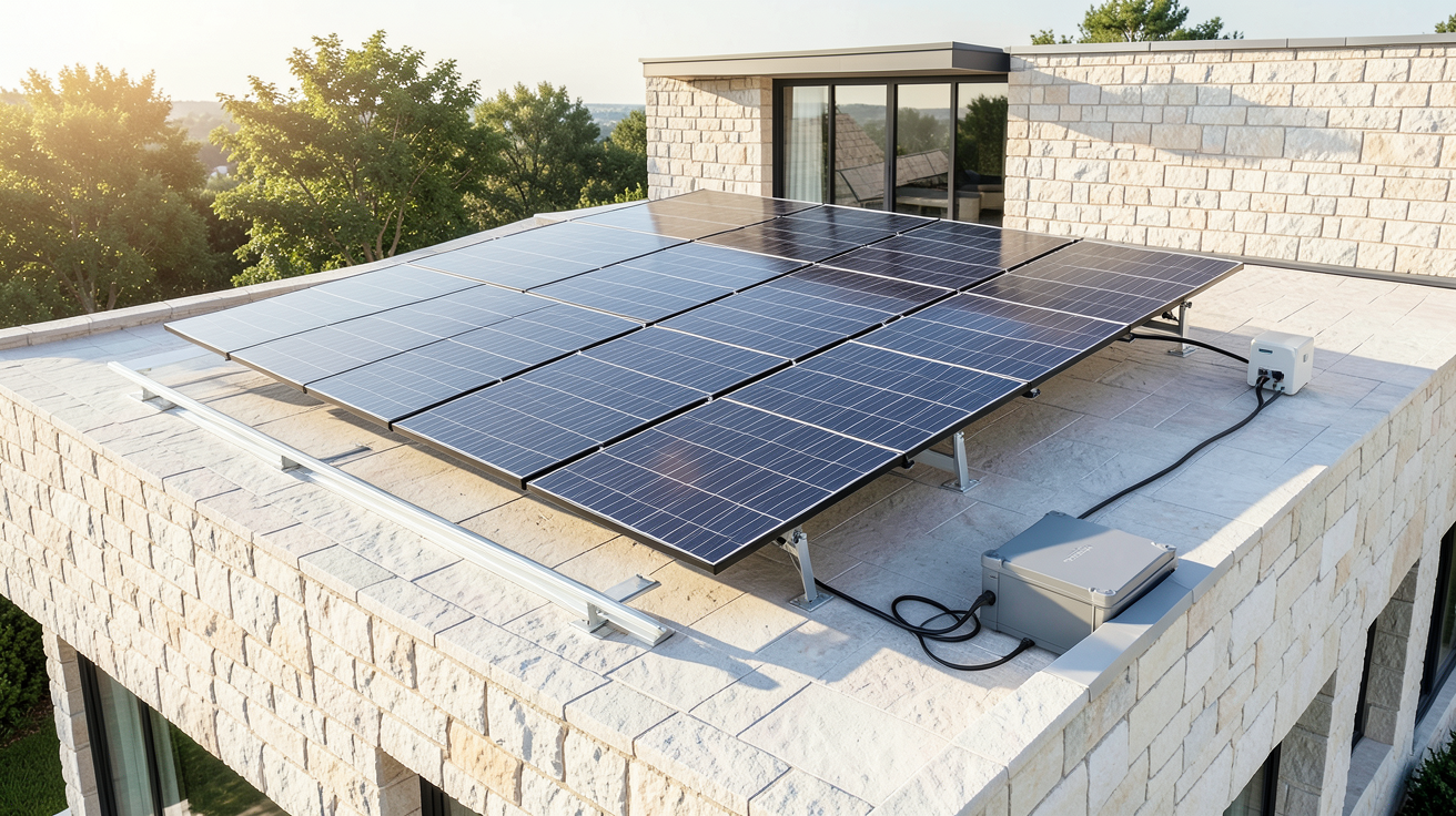 système photovoltaïque avec batterie installé sur le toit d'une maison contemporaine