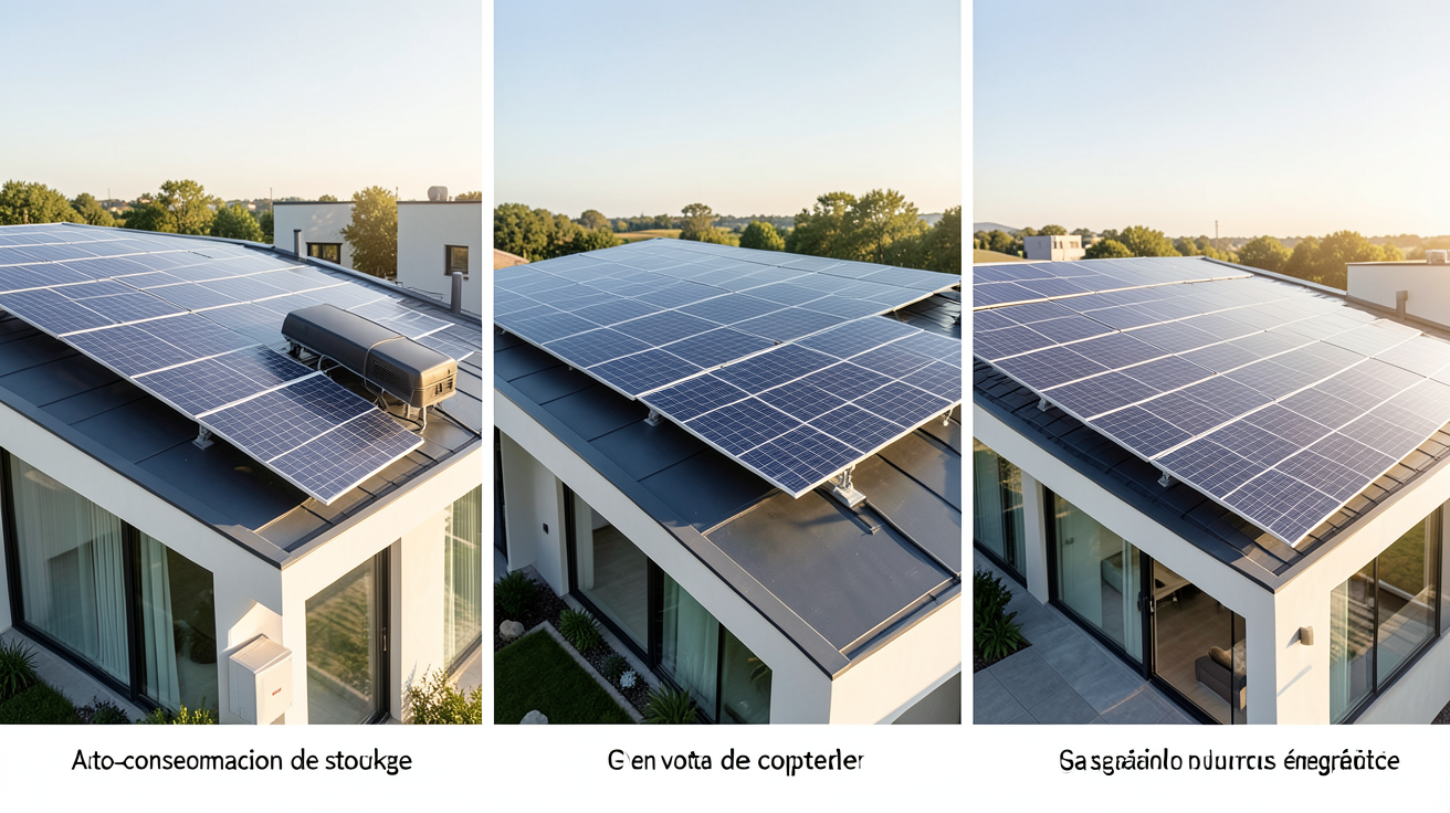 système photovoltaïque illustrant les différents modèles d'exploitation : autoconsommation, vente totale et vente du surplus