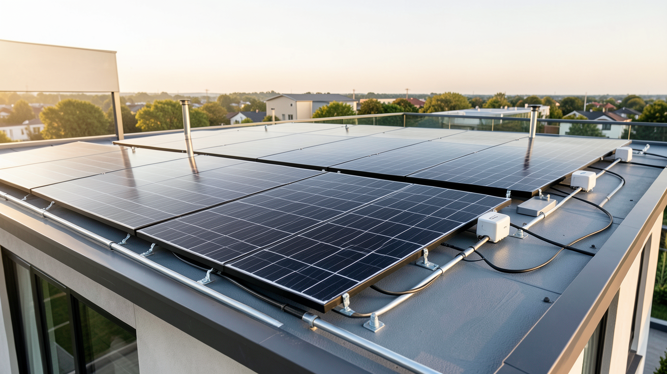 système photovoltaïque hybride installé sur le toit d'une maison contemporaine