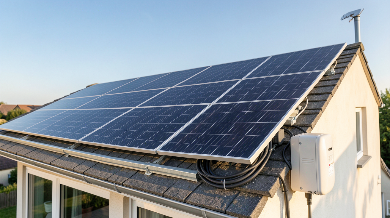 système solaire autoconsommation kit clés en main installé sur toit de maison individuelle