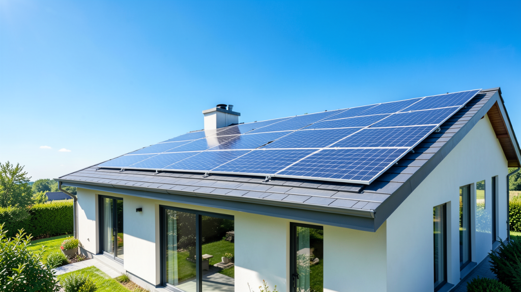 systeme solaire autoconsommation installé sur le toit d'une habitation moderne